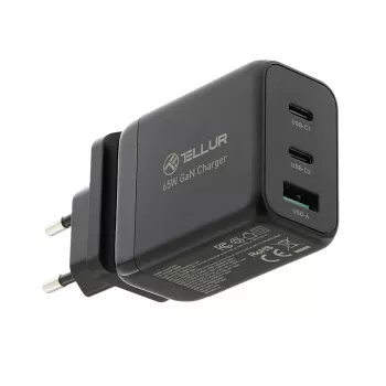 Carregador de parede Tellur TLL151451 65W, 3 portas (2x USB-C, 1x USB-A)