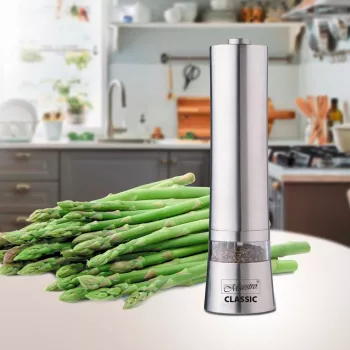 Moínho elétrico de especiarias Maestro MR-1722 200W aço inoxidável, moínho de mesa a pilhas com mecanismo de cerâmica