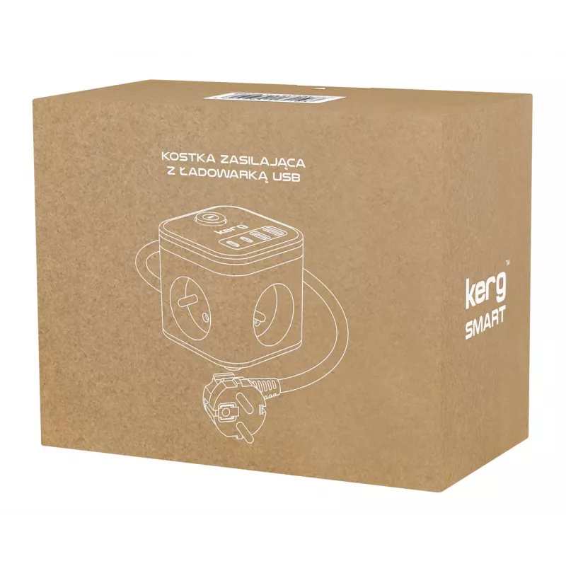 Extensão elétrica Kerg SMART M02728 – 3 tomadas AC tipo F, 4 USB (1×USB-C + 3×USB-A), cabo 1,5 m, 16 A/250 V