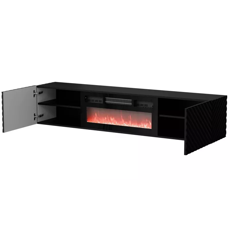 Móvel de TV Cama Meble LARA 183x35x37 cm preto mate com lareira elétrica incorporada