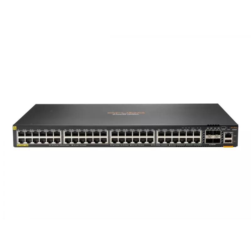 Hewlett Packard Enterprise HPE Aruba Networking CX 6200F 48G Class4 PoE 4SFP+ 740W Switch - Switch - distância máx. de empilhamento 10 km - L3 - gerido - 48 x 10/100/1000 (PoE+) + 4 x 1 Gi