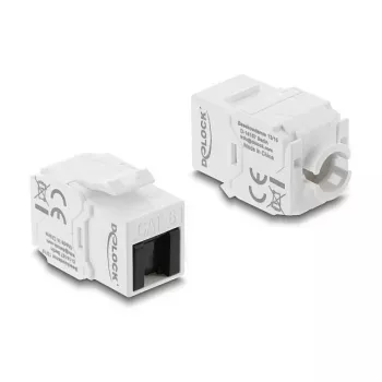 Delock 90799 Módulo Keystone RJ45 para LSA Cat.6 UTP, sem ferramentas, com tampa anti-poeira, branco/preto
