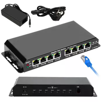 Switch PoE Extralink KRATOS 7x Gigabit PoE, 1x Uplink RJ45, fonte de alimentação 24V 2,5A, 60W