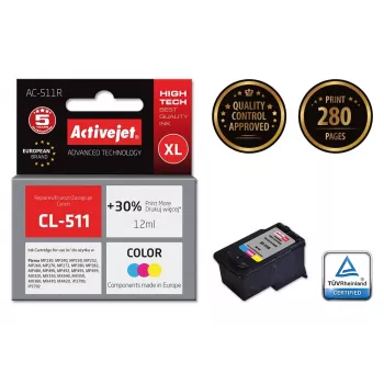Tinteiro ActiveJet AC-511R compatível com Canon CL-511, à base de corante CMY, capacidade alta (XL) 12 ml, embalagem individual