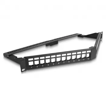 DeLOCK 19 polegadas Keystone Patch Panel 24 portas com alívio de tensão 1HE angular preto