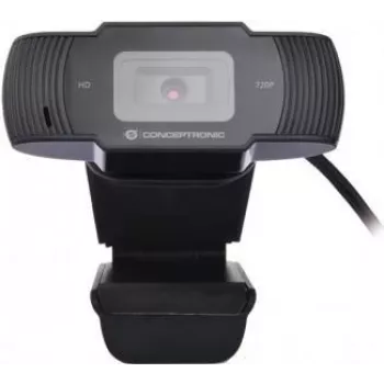 Webcam Conceptronic AMDIS 720P HD com microfone, 1280 x 720 píxeis, 30 fps, 1280x720@30fps, 1920x1080@30fps, 5 V, USB 2.0, preto