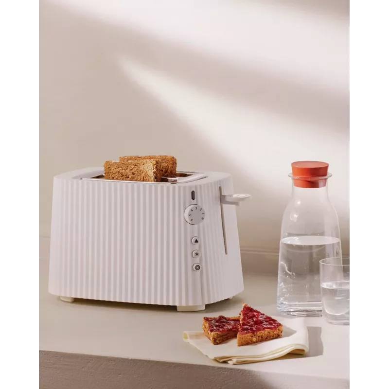 Torradeira Alessi MDL08B preta — design Plissé, 6 níveis de tostagem, bagel/descongelar/aquecer, 340×185×250 mm
