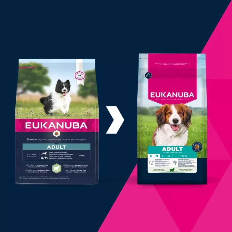 EUKANUBA Adult Small/Medium Breed ração seca para cães, rica em borrego e arroz, 12 kg