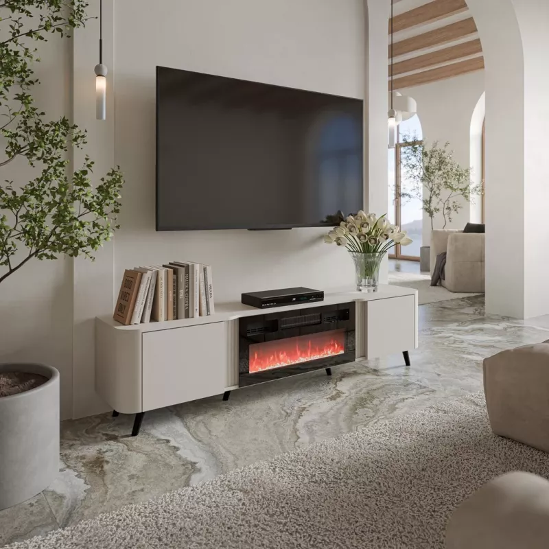 Móvel de TV Cama Meble Volare 200 x 39 x 49 cm cashmere com lareira elétrica