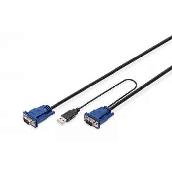 DIGITUS Octopus - Cabo de teclado/vídeo/rato (KVM) - HD-15 (M) - USB Type-A, 4 pinos, PS/2, 6 pinos (M) - 5,0 m - Preto (DS-19233)