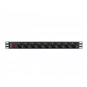 Unidade de distribuição de energia LANBERG PDU-09F-0300-BK — 9 tomadas Type-F, cabo de 3 m, caixa de alumínio, 10 A