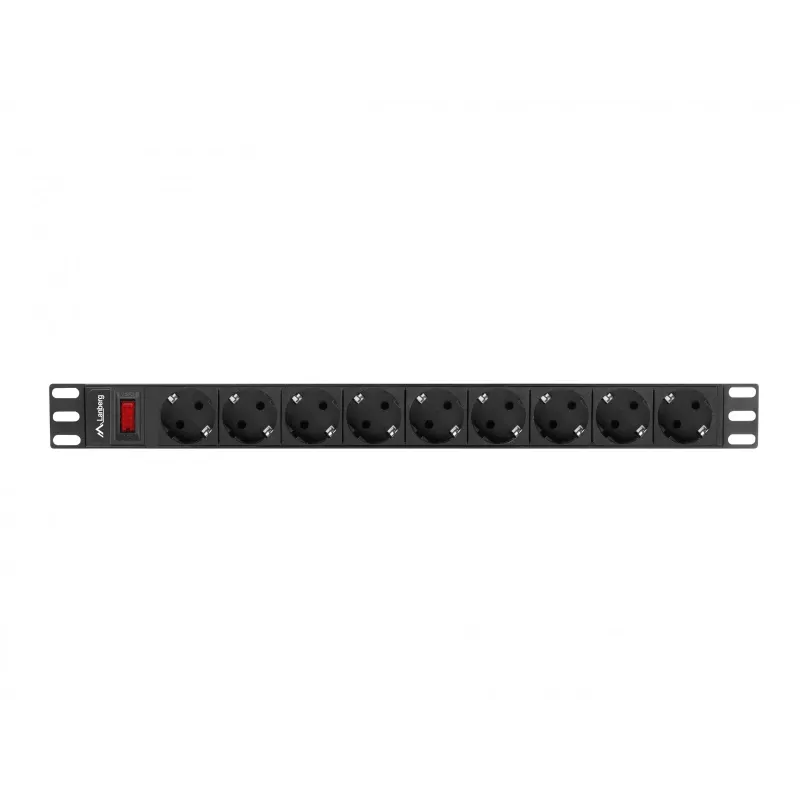 Lanberg PDU-09F-0300-BK PDU de rack 1U, 9x Schuko, 16 A, 3 m, preto