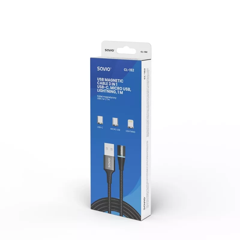 Cabo USB Savio CL-152 1 m USB 2.0 USB C Micro USB A/Lightning preto
