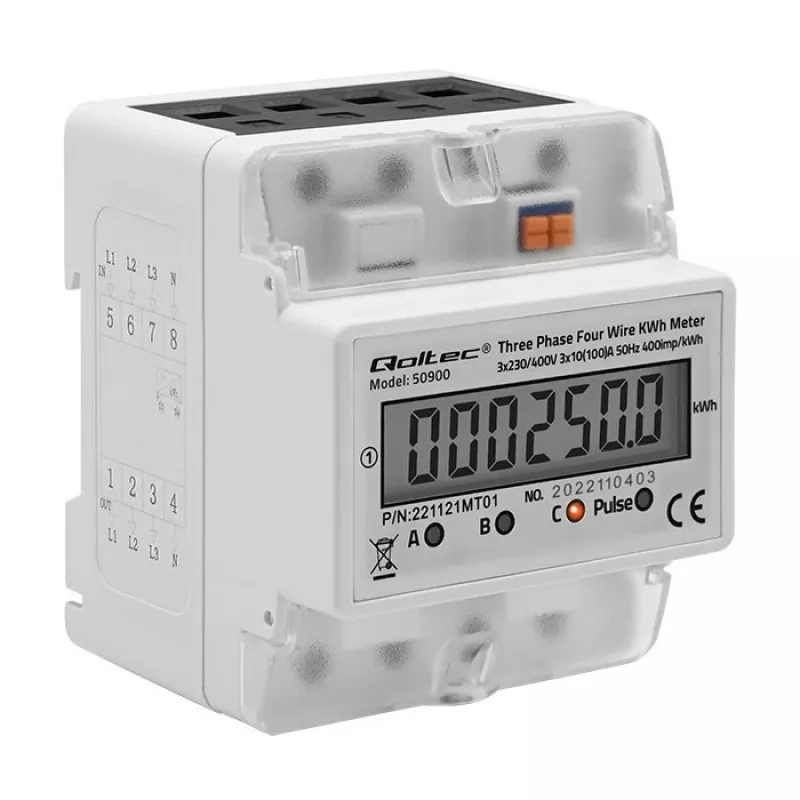 Contador de energia eletrónico trifásico QOLTEC 50900 400V LCD 4P