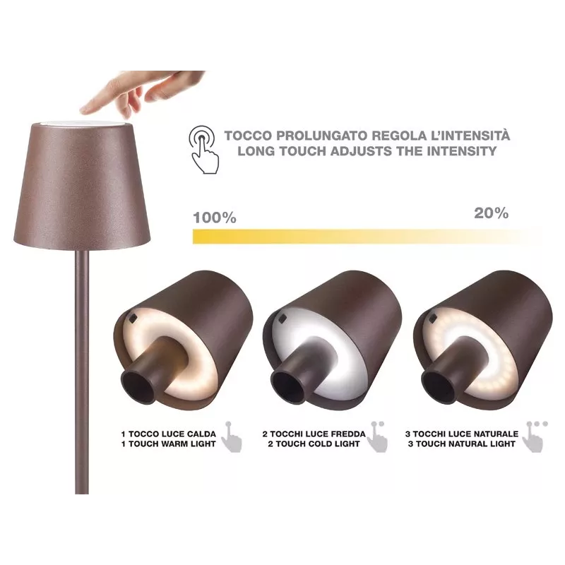 Beper P201UTP120 candeeiro de mesa LED recarregável, 1,5 W, interruptor tátil, regulável, adaptador para garrafa de 33 mm, resistente à água, castanho