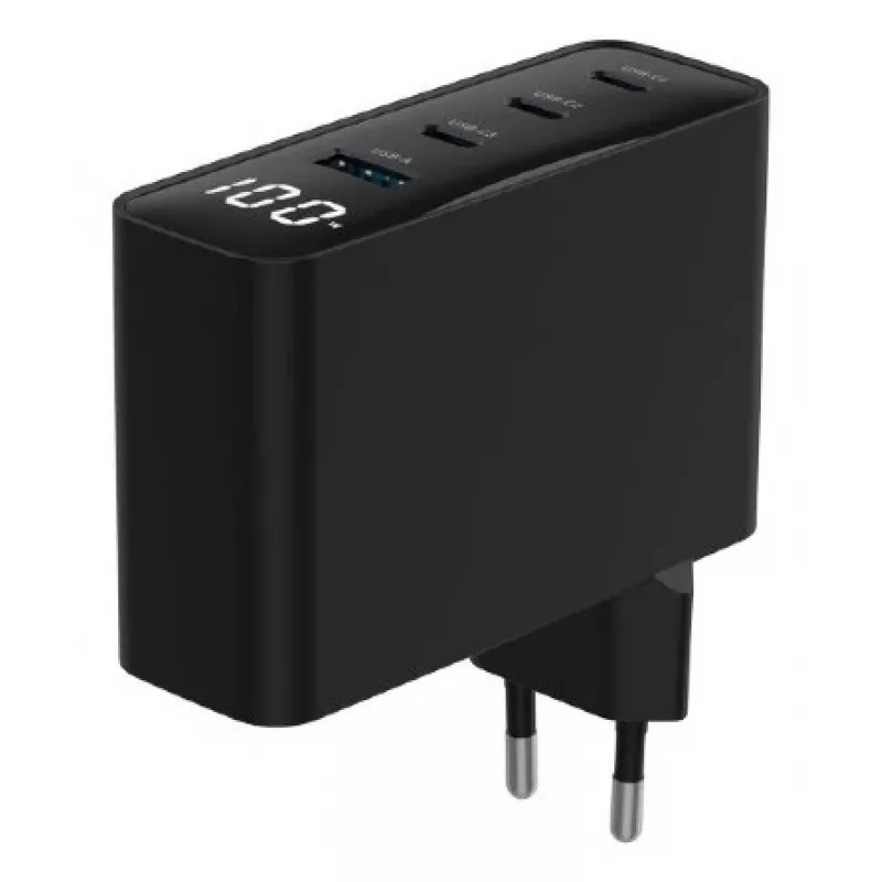 Carregador Gembird TA-UC-PDQC100LCD-01-BK para dispositivos móveis, portátil, smartphone, preto, carregamento rápido AC, interior