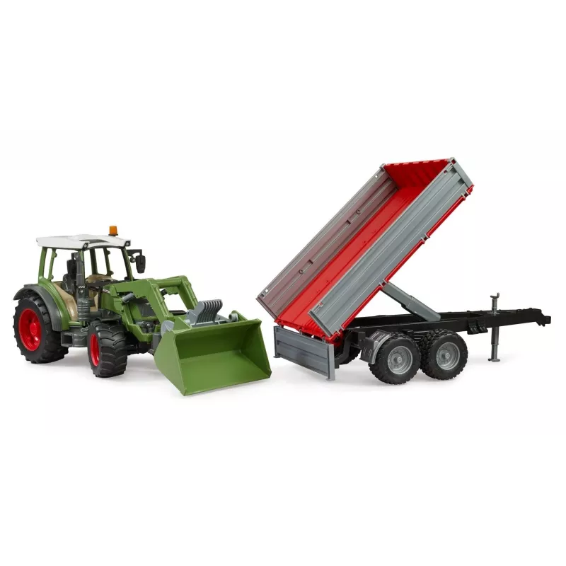 Trator de brincar BRUDER Fendt Vario 211 com carregador frontal e atrelado lateral