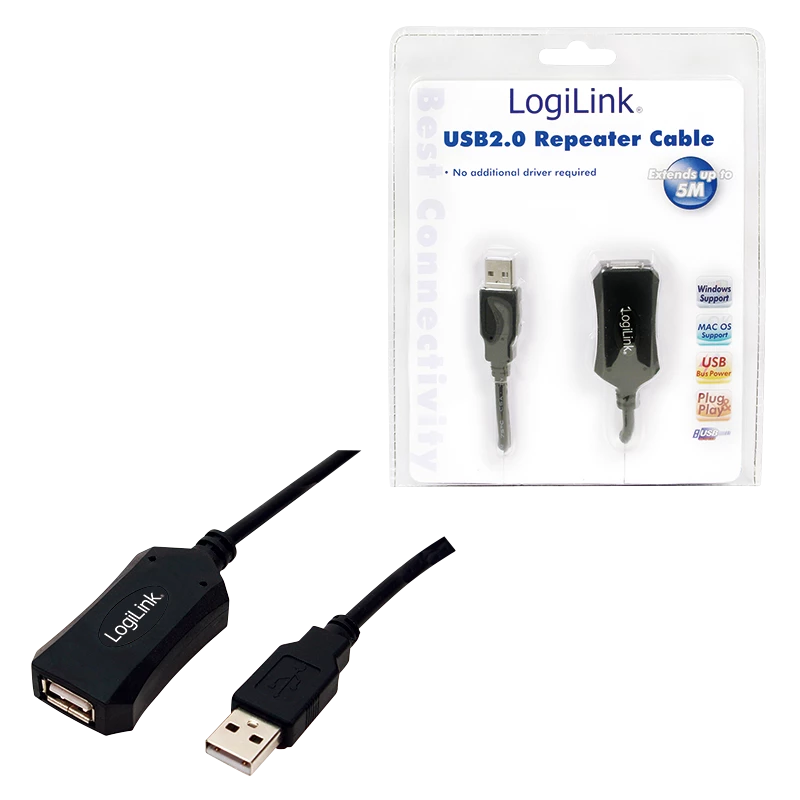 Cabo repetidor USB 2.0 LogiLink - 5,0 m cabo USB 5 m USB A