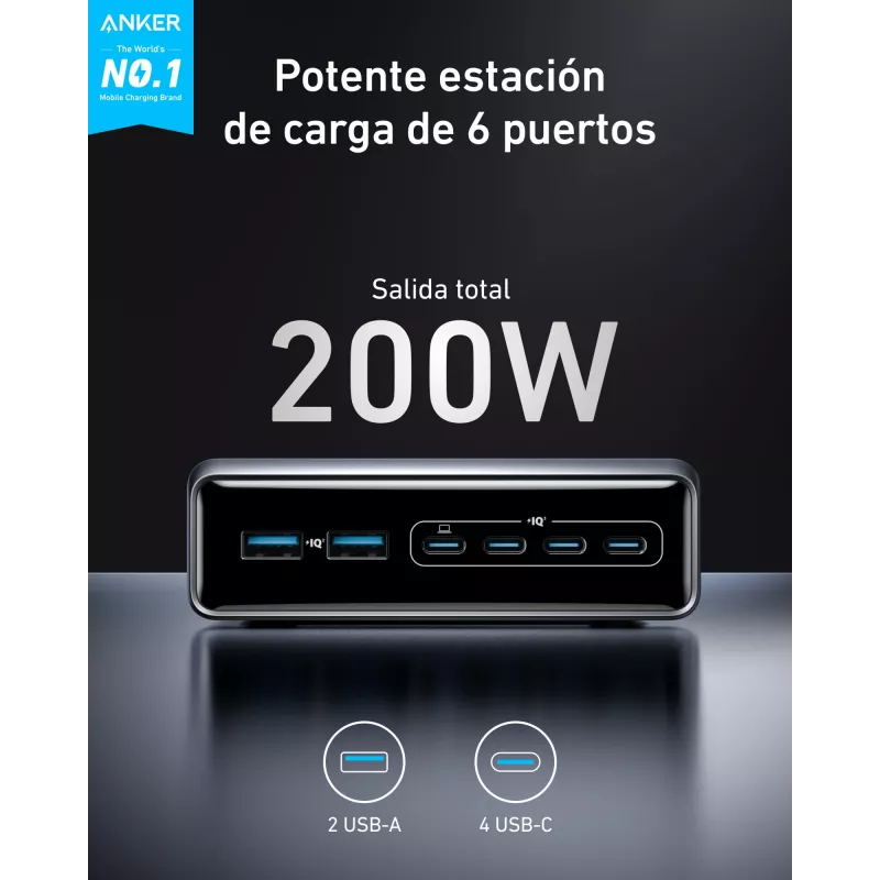 Carregador GeNPrime 200W GaN 4xUSB-C 2xUSB-A preto