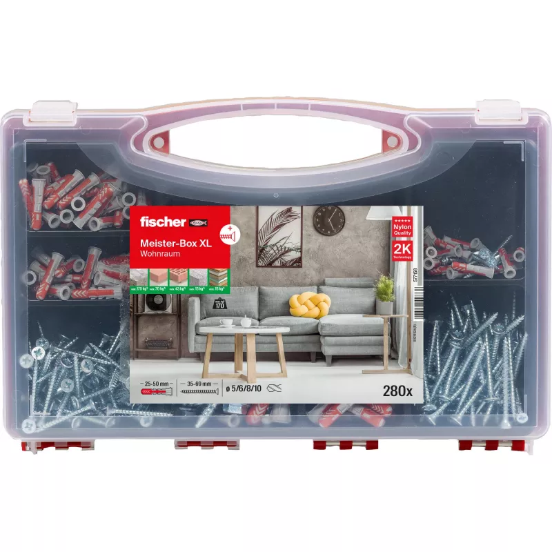 Conjunto de fixação FISCHER Meister-Box XL 210 peças – sortido de buchas, parafusos e elementos de fixação
