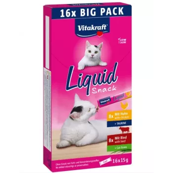 Pasta snack para gatos Vitakraft VITAKRAFT Liquid Snack 16 x 15 g — vaca e frango, 240 g, sem conservantes