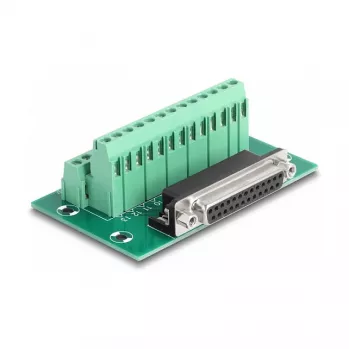 DeLOCK D-Sub 25 pinos fêmea para barra de terminais para calha DIN 51 mm x 86 mm x 30 mm
