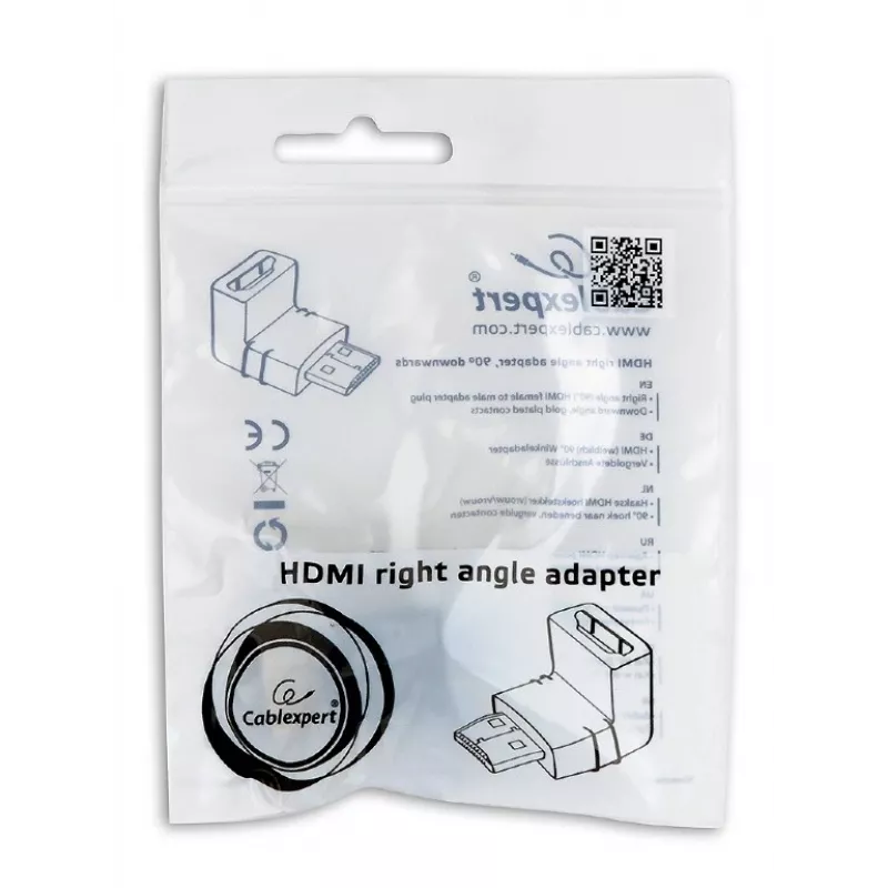 Adaptador HDMI GEMBIRD A-HDMI90-FML, HDMI para HDMI, adaptador em ângulo reto 90°, preto