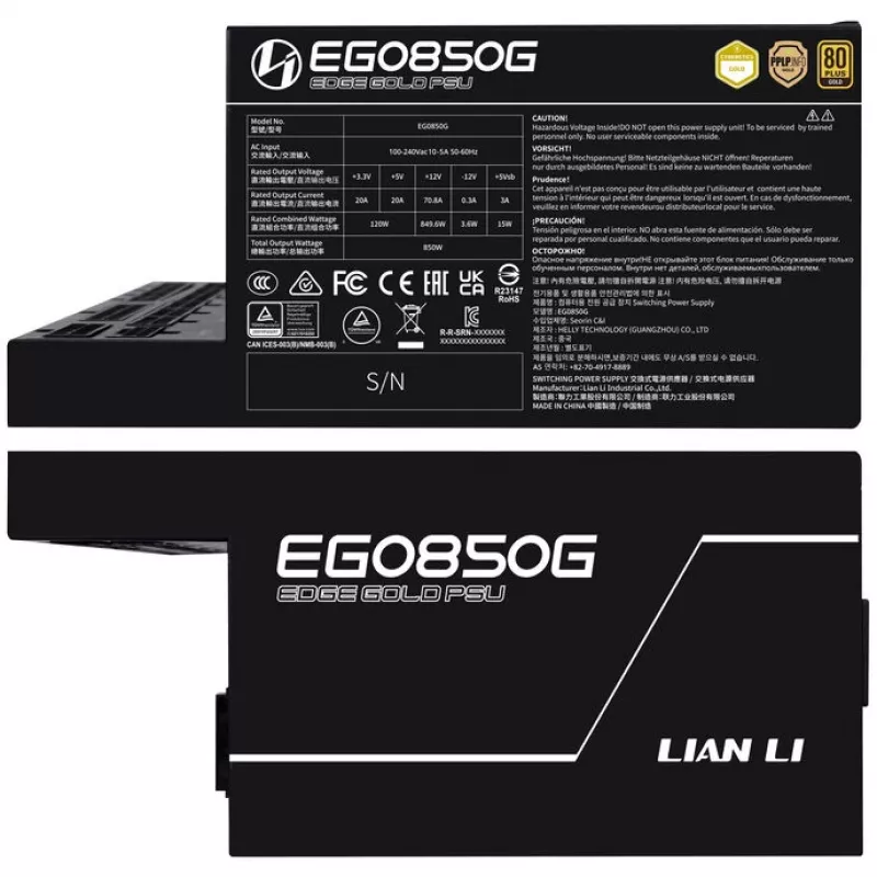 Fonte de alimentação LIAN LI EDGE GOLD 850 – 850 W, 80 PLUS Gold, PFC ativo