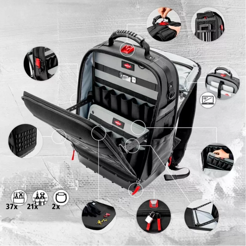 Bolsa de ferramentas Knipex X18 37 bolsas preto vermelho tecido plástico