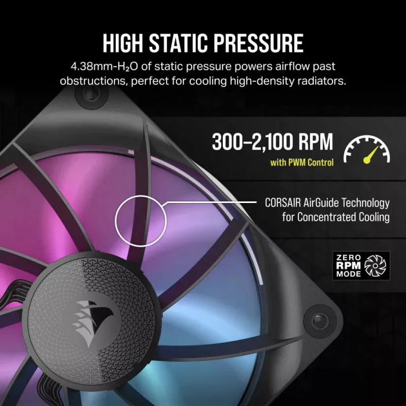 Ventoinha Corsair iCUE LINK RX120 RGB 12 cm Preta 400-2100 rpm