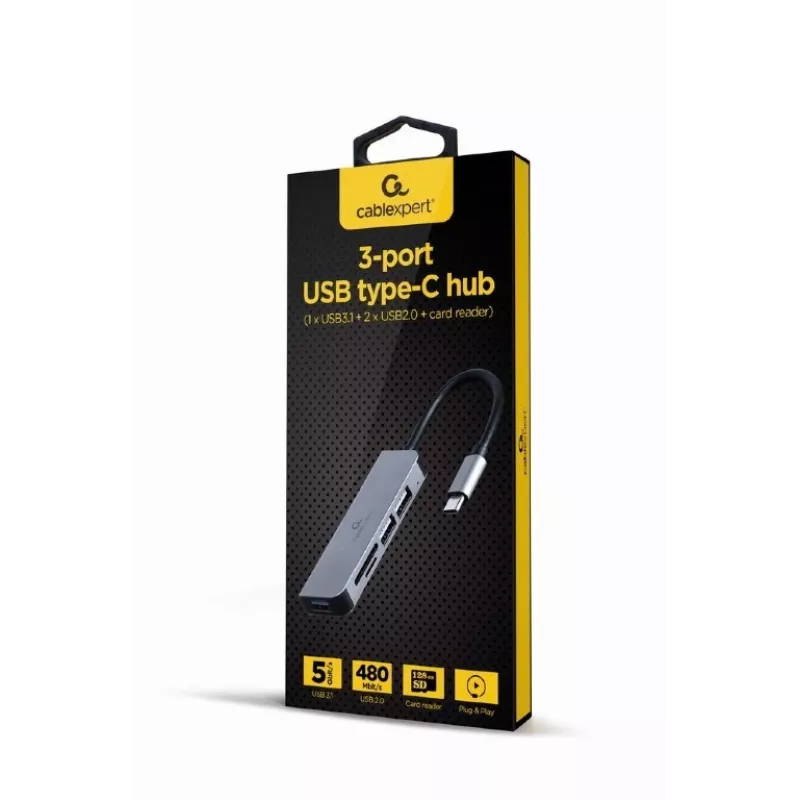 Dock/replicador de portas para portátil Gembird A-CM-COMBO5-02 com fios USB 3.2 Gen 1 (3.1 Gen 1) Type-C prateado
