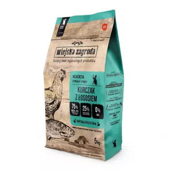 Alimento seco para gatinhos wiejskazagroda Kittens frango com salmão 5 kg — alimento completo para gatinhos em crescimento, 44 % proteína, 20 % gordura