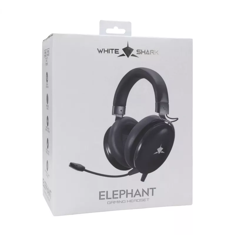 White Shark GH-2540 Elephant auscultadores para jogos, circum-auriculares, com fio, drivers de 50 mm, microfone destacável, preto