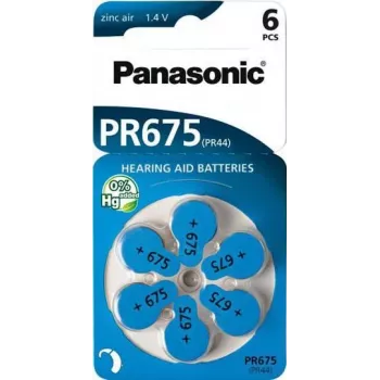 Pilhas para aparelhos auditivos Panasonic PR 675 (tamanho 10), 605 mAh, zinco-ar, pack de 6