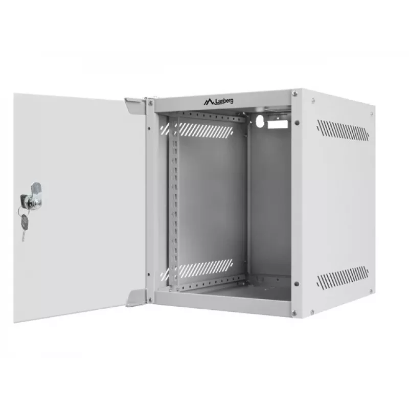 Lanberg WF10-2306-10S armário rack de parede de 10" 6U, 336×280×310 mm, porta de vidro, 20 kg, cinzento (RAL 7035)