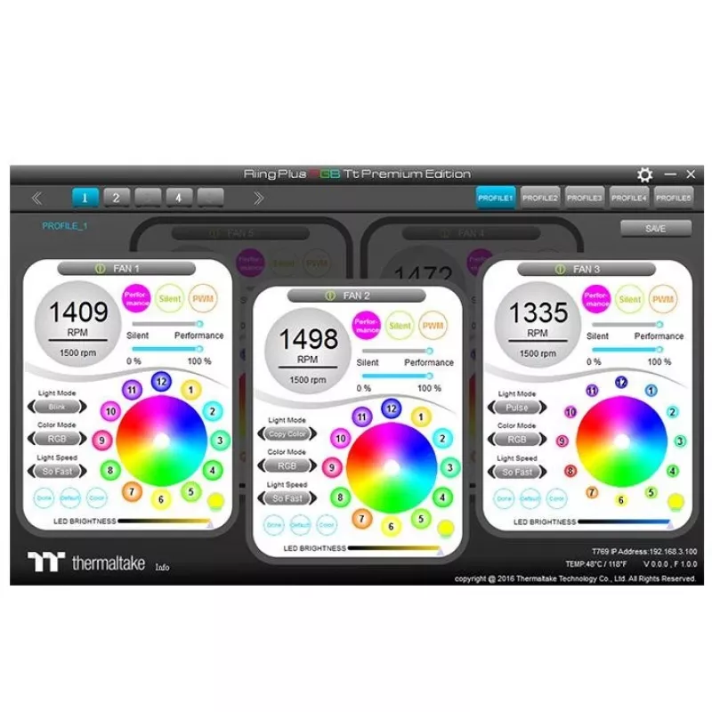 Thermaltake Riing Plus 12 LED RGB Radiator Fan TT Premium Edition CL-F054-PL12SW-A ventoinha de caixa, 120 mm, pack de 5