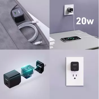 Carregador de parede Aukey PA-Y20S 20W USB-C Power Delivery, compacto, uma porta