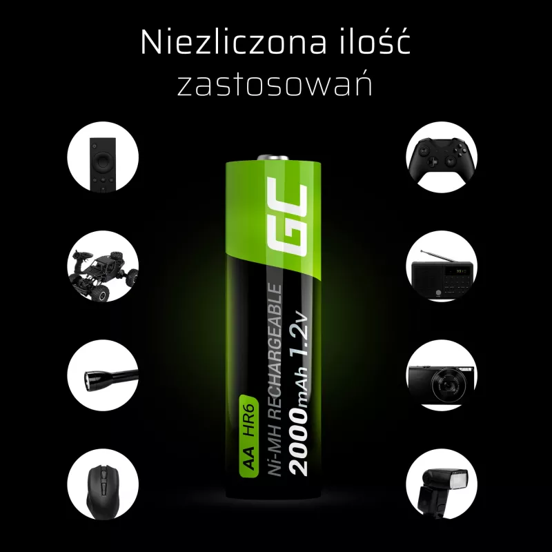 Bateria recarregável Green Cell GR06 AA NiMH 1,2 V 2000 mAh, 2 unid., 50,5 mm