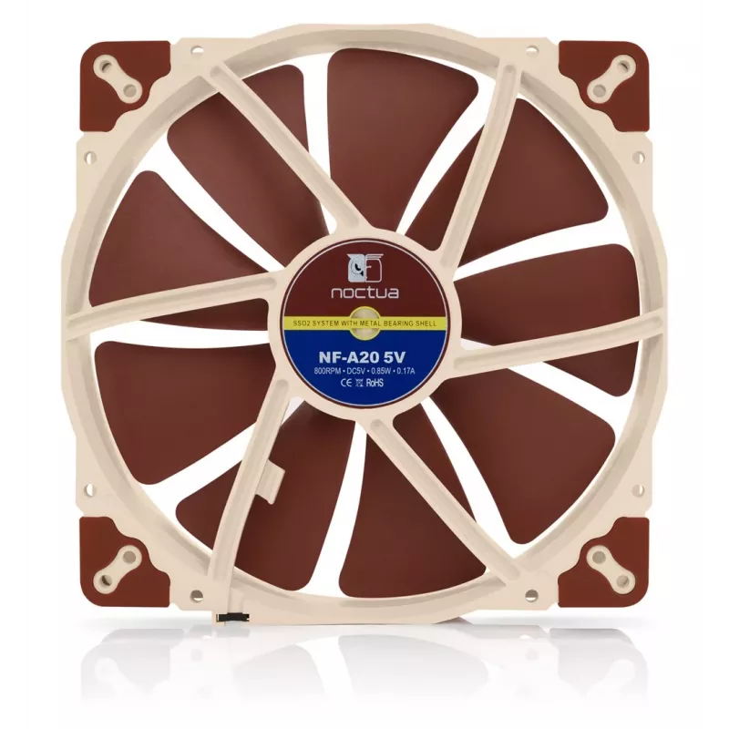 Noctua NF-A20 5V ventoinha de caixa, 200x200x30 mm, 5 V, 3 pinos, bege/castanho