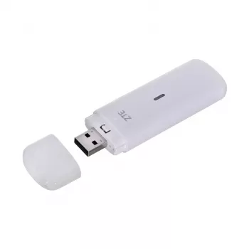 Modem USB móvel ZTE MF833N, formato USB portátil, 4G LTE-FDD/TDD até 150 Mbit/s, suporte HSUPA/2G, slot microSD, branco