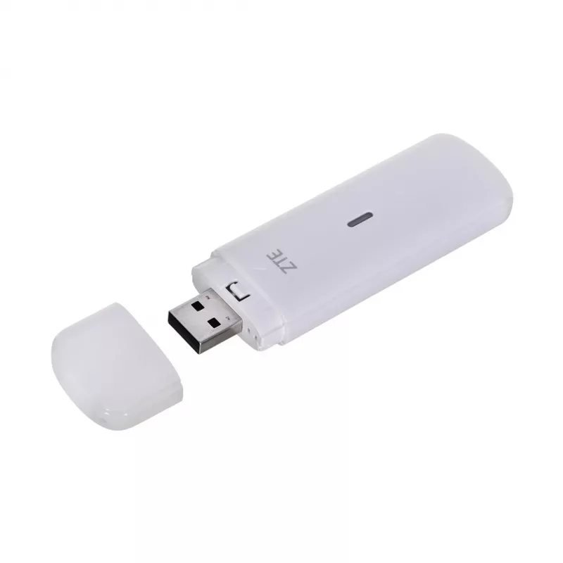 Modem USB móvel ZTE MF833N, formato USB portátil, 4G LTE-FDD/TDD até 150 Mbit/s, suporte HSUPA/2G, slot microSD, branco