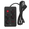 Extensão elétrica MACLEAN MCE392 B — 4 tomadas, 3×USB, 110–240V, 2,1A, 2500W, cabo de 1,5 m, preto