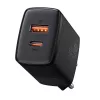 Carregador rápido USB de interior Baseus CCXJ-B01 – 2 portas (USB-C PD 20W + USB-A QC3.0 18W), 100–240 V, preto