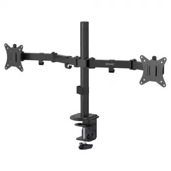 Suporte de secretária para monitor SAVIO UM-03 preto, braço duplo para monitor, VESA 100x100, suporta 17 polegadas–32 polegadas, altura/inclinação/rotação/giro