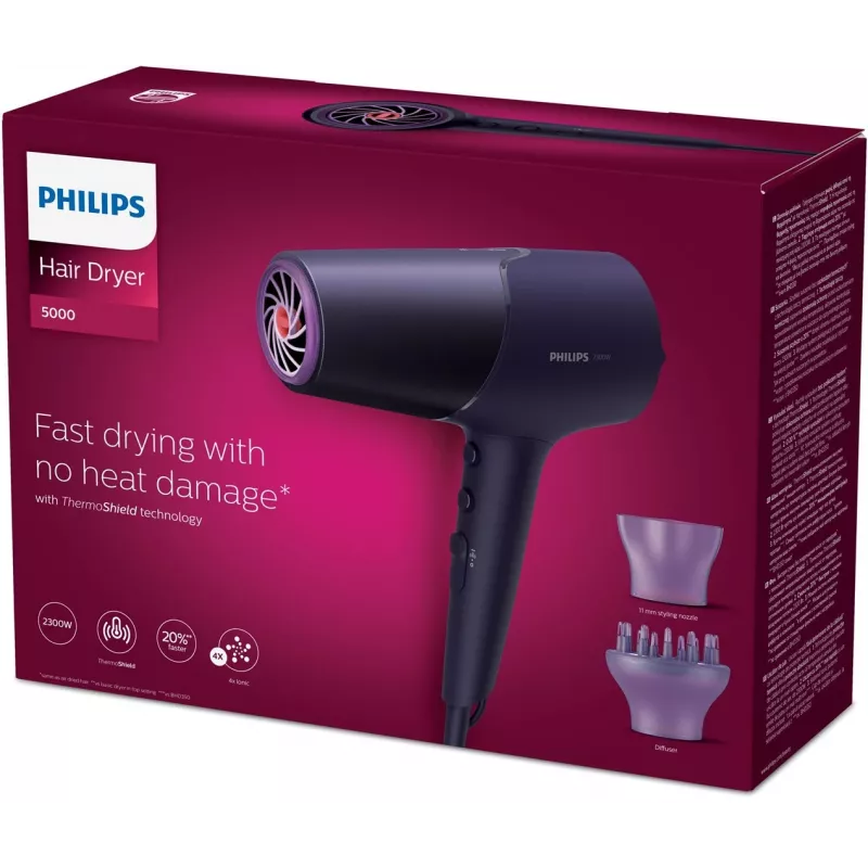 Secador de cabelo Philips 5000 Series BHD514/00, 2300 W, violeta, 6 velocidades, 6 níveis de calor, iónico, Cool Shot