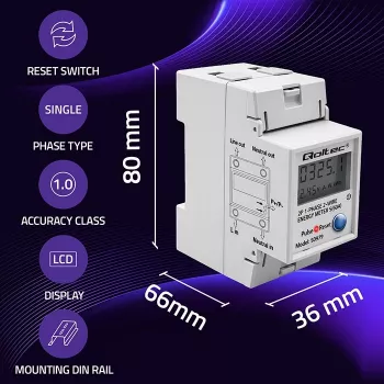 Contador de energia QOLTEC monofásico calha DIN 230V (MPN 50979)