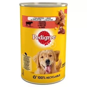 Comida húmida para cães Pedigree Beef Adulto 400 g lata — sabor a vaca, 7,2% proteína, 3,8% gordura, 82,5% humidade