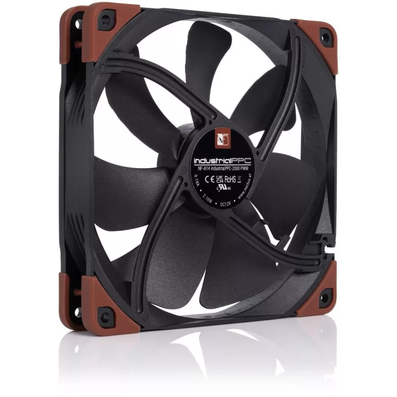 Noctua NF-A14 industrialPPC-2000 PWM ventoinha de caixa, 140x25 mm, 12 V, PWM, 500–2000 rpm, 182,5 m³/h, 31,5 dB, rolamento SSO, preta/castanha