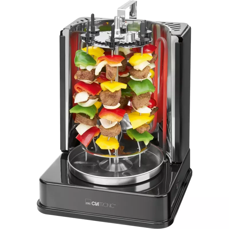 Multigrill elétrico vertical CLATRONIC DVG 3686, 1400 W, preto, com espeto rotativo e 6 espetos
