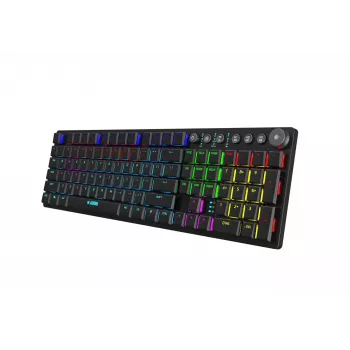 Teclado IBOX AURORA K-6 — Full-Size QWERTY, RF Wireless + Bluetooth, retroiluminação RGB, teclas mecânicas low-profile, preto